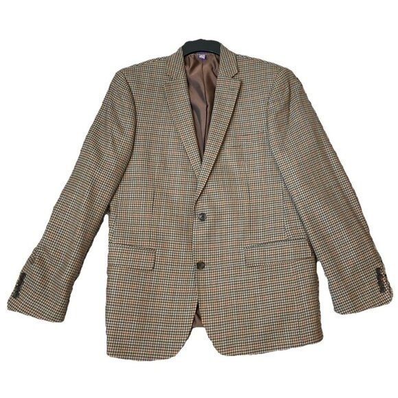 Savile‎ Row Sport Coat Blazer 42L Mens Brown Blue Plaid Wool Blend Bromley - Picture 1 of 11